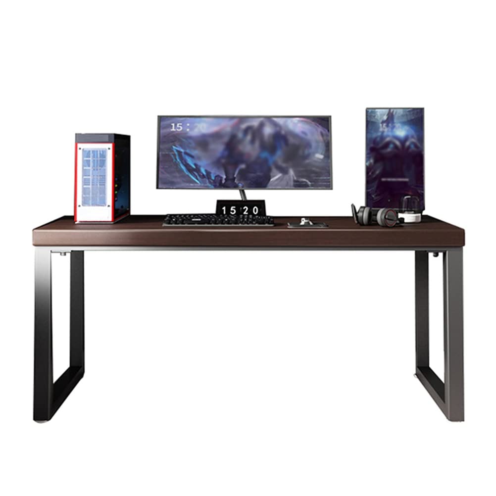 Wdsopk 1 Wrought Iron Solid Wood Computer Desk, Home Office Restaurant Game Table Conference Desk Dining Table, 5Cm Pine Wood Table Top（120X60x75cm）