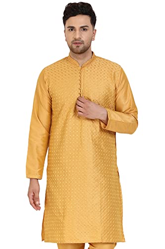 SKAVIJ Men's Tunic Art Silk Kurta Ethnic Indian Long Casual Shirt Party Wear