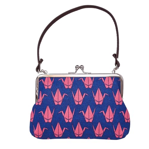 [??? Kaya] Retro Gamaguchi with Strap - Purse with Clasp/Japanese Retro Purse Partition Classical Coin Case Strap attached 7JMP0210 Origami Crane