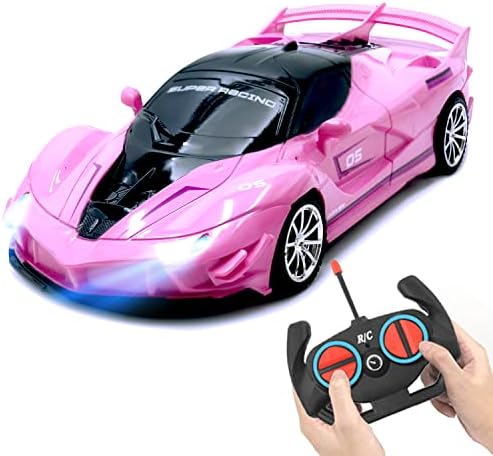Remote Control Car for Kids- RC Sport Racing for Girls Hobby Toy, Electric Power On Road High Speed Drift Model Vehicle with Led Headlight and Controller Rechargeable, Adults Xmas Birthday Gifts Pink