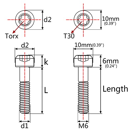 Image of Titanium Torx Square Head M6 x 10 15 20 25 30 35 40 45 50 60 65 70 80mm Screw Pack of 5 (Black, M6x45mm)