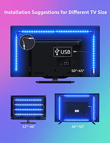 Lepro RGB LED Strip Lights - USB Powered, 2M x 50cm (4 pcs), Remote Controlled, Suitable for 32-65 inch TVs & Monitors