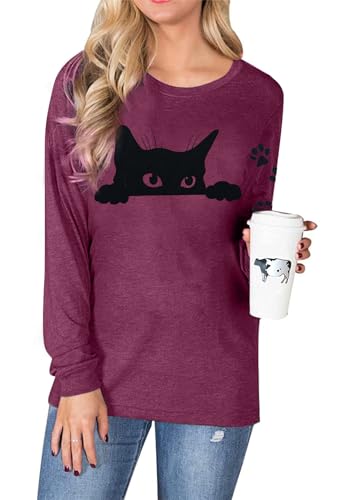 Image of Cat Shirts for Women - Loose Fit Lightweight Long Sleeve Animal Tops