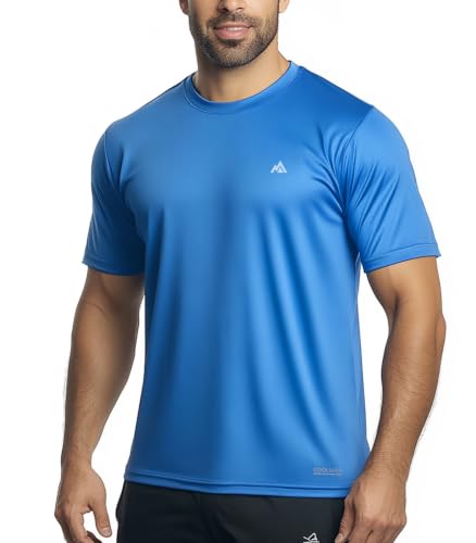 GritGlacier Instant Cooling Workout T-Shirt Quick Dry Performance Athletic Tee for Running Gym & Training Moisture Wicking Comfort Undershirt(Frost Blue L)