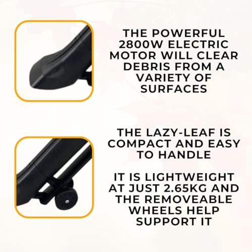 Lazy-Leaf - Leaf Blower and Vacuum - Powerful Corded Leaves Collector for Clear Gardens, Patios, Gutters, Driveways & More - Lightweight, 10m Cable with Shoulder Strap, 35L Zipped Bag and Wheels