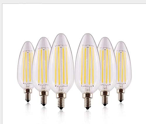 Best to Buy (6-PACK) 6W Dimmable LED Filament Candle Light Bulb,5000K White 600LM,E12 Candelabra Base Lamp Bullet Top,60W Incandescent Replacement