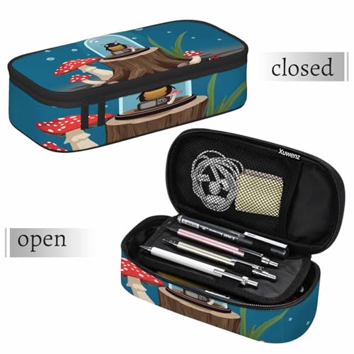 Image of Mushrooms Pencil Bag Cockroach Glass Jar Raining Green Grass Big Capacity Pencil Case Pencil Pouch Pen Bag School Students Boy Girl