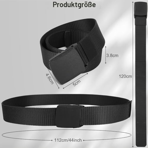 flintronic Men's Work Belt Nylon Canvas Belt, Tactical Belt, Adjustable Nylon Fabric Belt with Quick Release / No Metal Buckle, Quick Pass Through Airport Security 120 Black and Black