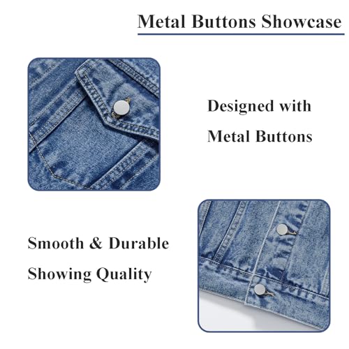 Image of Men's Denim Jacket Vintage-Inspired Jean Jacket with Multiple Pockets - Cotton Blend, Machine Washable