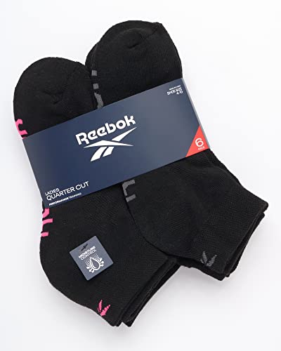 Image of Reebok Womens Quarter Socks 6 Pack Comfort Cushioned Athletic Socks | Moisture-wicking Fabric Keeps Feet Dry, Flexible Knit Hugs the Arch, Plush Footbed Absorbs Shock
