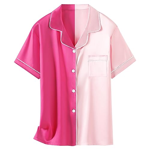 Image of Schbbbta Girls Womens Pajamas, Satin Silky Pjs Set Kids 2Pcs Button-Down Nightwear Sleepwear Gift for Mommy and me