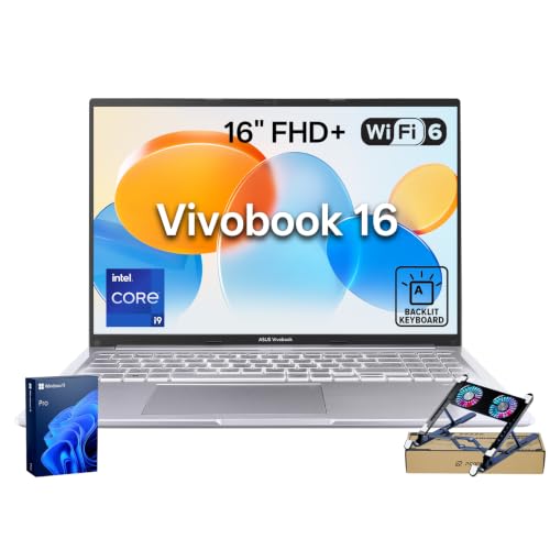 Image of ASUS Vivobook 16 Laptop, 16 inch FHD, Intel Core i9-13900H, 16GB RAM, 1TB SSD | Physical Webcam Shield, Backlit Keyboard & Numeric Keypad, Windows 11 Pro, Silver, w / PCO Cooler for Sustained Multitasking