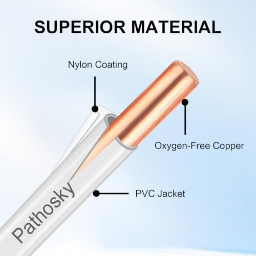 Pathosky THHN Wire 12 AWG 50FT Single Strand Bare Solid Copper Conductor, 600V Nylon-Jacketed Building Cable for Indoor Outdoor Panel Wiring, Lighting, Control Systems & Grounding(12 Gauge White) - 2