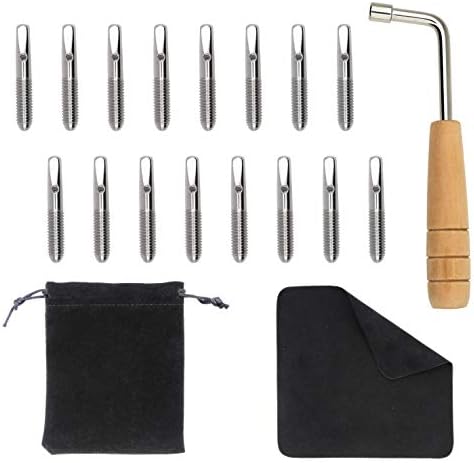 INKNOTE 16 PCS Tuning Pin widely for Lyre Harp,Zithers,Harpsichord,Dulcimer,and other Primitive Stringed Instruments, with L-shape Tuning Wrench Gooseneck Tuning Hammer Lever and dust-free cloth
