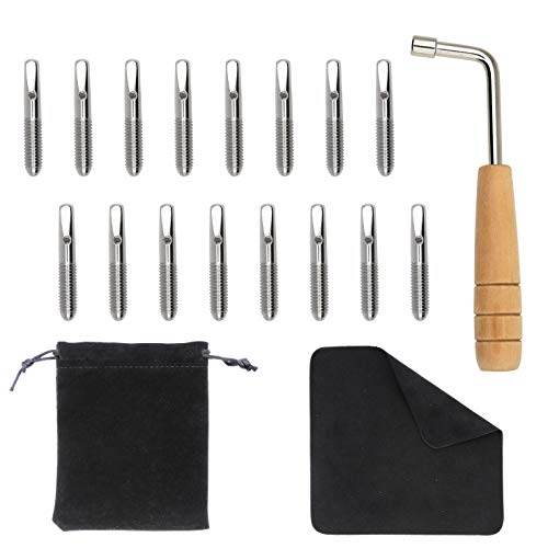 INKNOTE 16 PCS Tuning Pin widely for Lyre Harp,Zithers,Harpsichord,Dulcimer,and other Primitive Stringed Instruments, with L-shape Tuning Wrench Gooseneck Tuning Hammer Lever and dust-free cloth