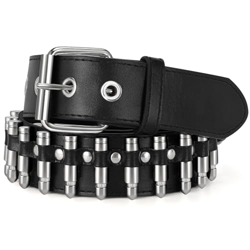 SUOSDEY Black Studded Belt,Y2K Silver Metal Grommet Belt for Men Women Punk Rock Style for Jeans Pants (A-black, 32-38)