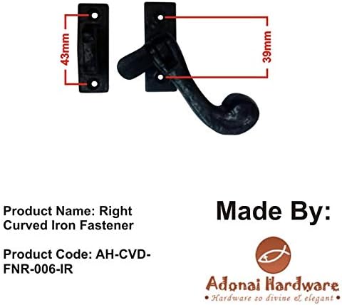 Adonai Hardware Right Curved Cast Iron Fastener (Supplied as 2 Pieces per Pack)