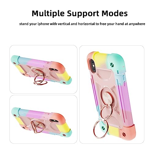 Markill Compatible With Iphone Xs Max Case 6.5 Inch With Ring Stand, Heavy-Duty Military Grade Shockproof Phone Cover With Magnetic Car Mount For Iphone Xs Max. (Rainbow Pink) #TOP5