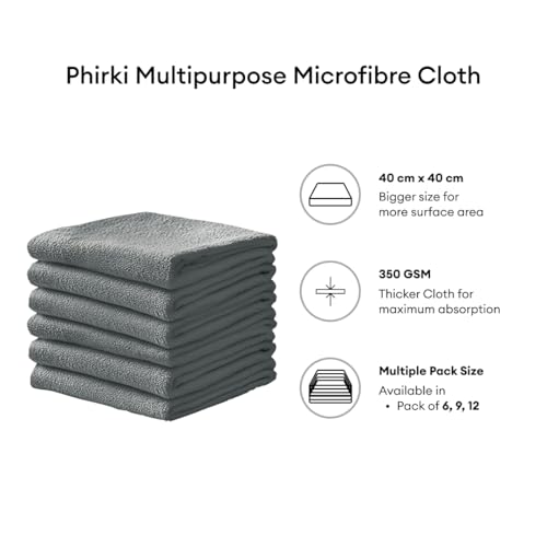 Image of Premium Microfiber Cleaning Cloths Pack of 9 (40 x 40 cm, 340 GSM) | Lint-Free, Scratch-Free, Highly Absorbent | Reusable Multipurpose Cloth for Car, Bike, Home & Kitchen Cleaning