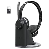 Bluetooth Headset with 110Hrs Charging Base, Headsets with USB Adapter, CVC8.0 Noise Cancelling Boom Mic, Bluetooth 5.0 Headphones for PC, Cellphone, Call Center, Skype, Zoom, Teams, Home Office