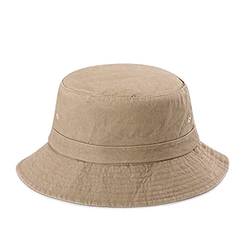 Bucket Hat, Summer Travel Beach Sun Hat, Bucket Hat for Women Men Cotton Unisex Packable Fisherman hat Outdoor Cap, Khaki Bucket Hat