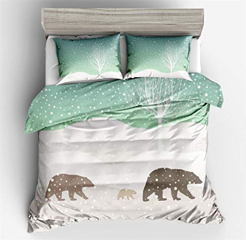 Parure de lit 3 pièces ours polaire housse couette 220x240 taie d'oreiller