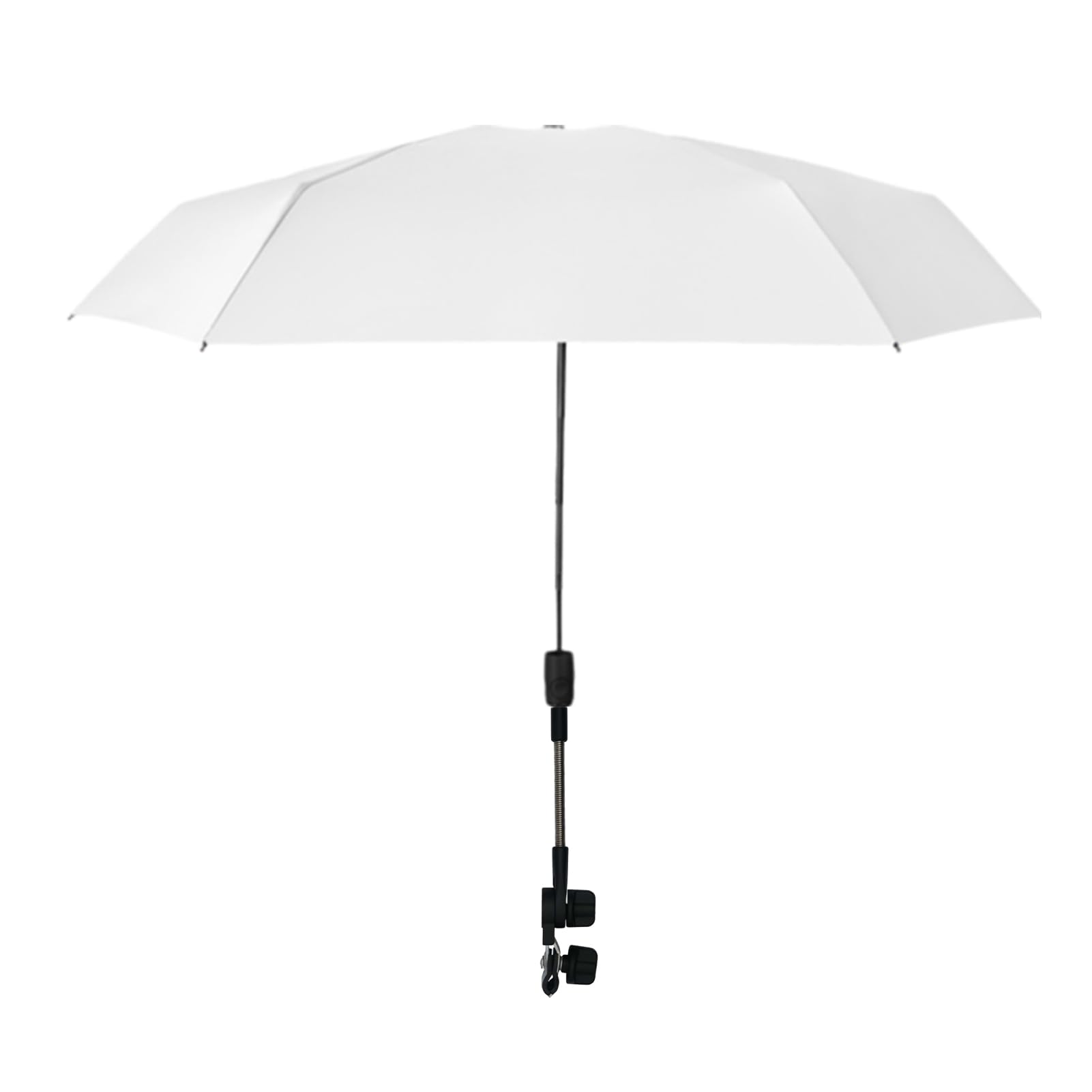 Stroller Umbrella - 360° Adjustable Stroller Sun Shade with Clamp, UV Parasol, Clip Pram Parasol, Pram Sunproof Umbrella Clip UPF 50+ for Pushchair,Strollers (with Handle), White, Refer to