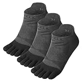 VWELL メンズ レディース つま先ソックス COOLMAX 5本指ソックス アスレチック ランニング アンクル ローカット 5本指ソックス 軽量 (3足), グレーブラック, Large