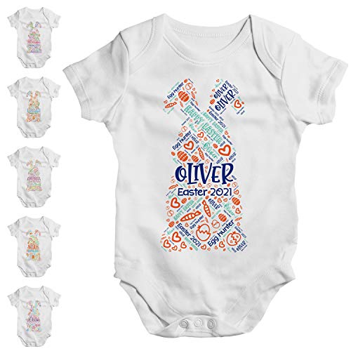 Personalized Easter Baby Onesie Gift for Girl, Boy - Customize Printed Infant Baby Bodysuit - Custom Bunny Eggs Design Short Sleeve Outfit Clothes - Organic Unisex Cotton Newborn Toddler Onesies - C02