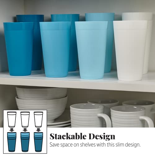 Us Acrylic Newport 20 Ounce Unbreakable Plastic Stackable Water Tumblers In Blue Sky | Set Of 12 Drinking Cups | Reusable, Bpa-Free, Made In The Usa, Top-Rack Dishwasher And Microwave Safe #TOP5