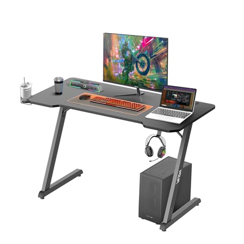 Noua Win Scrivania Gaming Telaio Z, Tavolo da Gioco Ergonomico, Postazione Gaming per PC Computer Monitor, Fori Passacavi, Portabicchieri e Gancio per Cuffie, 120 * 60 * 75 cm