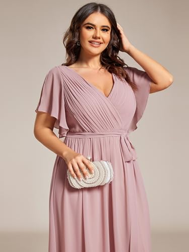 Image of Ever-Pretty Plus Women's Chiffon Bridesmaid Dress A-Line Empire Waist Floor Length Plus Size Formal Wedding Guest Dresses