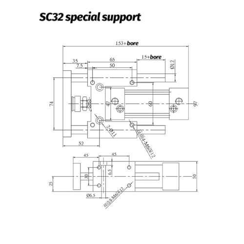 Guidage linéaire SC32-200 anti-rotation pour vérin pneumatique SC32 à SC63
