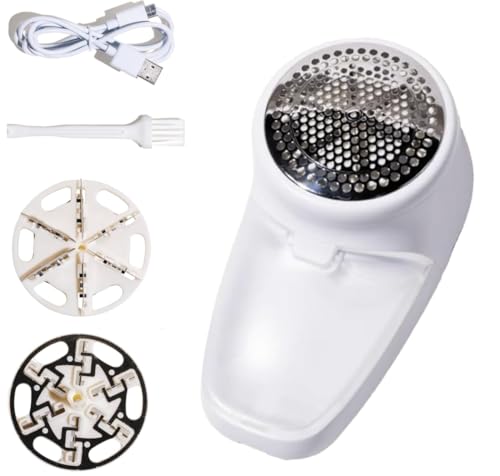 Nori Trim Fabric Shaver - Lint Remover for Clothes & Furniture Couch Pilling - Sweater Pill Remover - Clothes Shaver with 6 Precision Blades - Wireless and Rechargeable - White