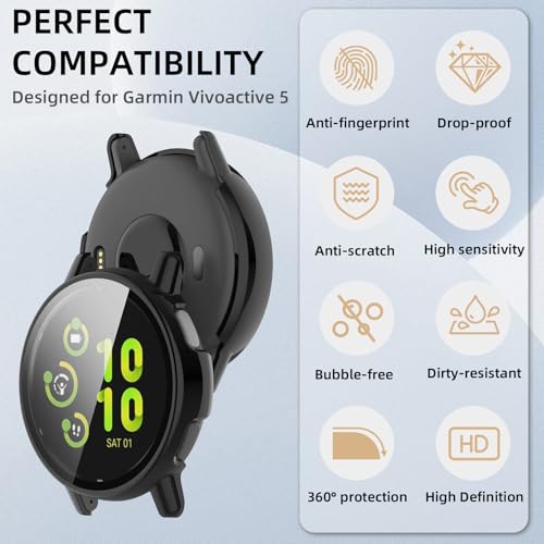 Image of For Garmin Vivoactive 5 Case, Lightweight, PC + Tempered Glass, Protective Cover for Garmin Vivoactive 5, 9H Hardness, Easy Installation, All-In-One Piece Protection, Anti-Scratch, Shockproof,