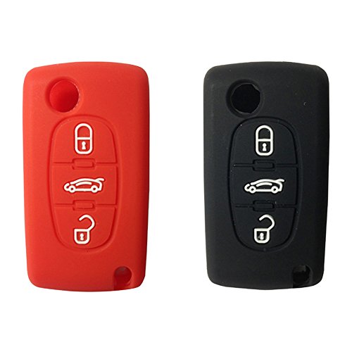 KEMANI Lots 2pcs Silicone Skin Cover Holder Shell For PEUGEOT 406 407 408 307 308 107 207 607 Flip Remote Key Case 3 Button Replacement
