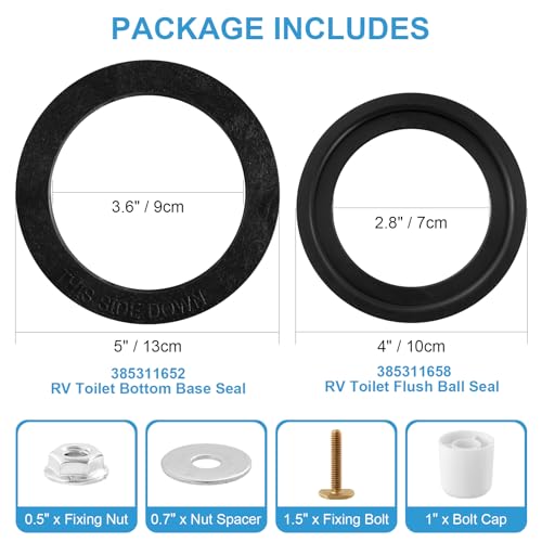 Image of 385311652 385311658 RV Toilet Seal, 385311652 RV Toilet Gasket & 385311658 RV Toilet Flush Seal Compatible with Dometic 300 /310 /320 Toilet, 2 in 1 Seal Kit
