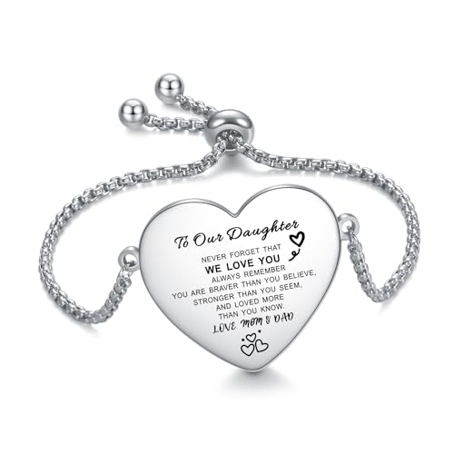 To My Daughter Bracelet Inspirational Bracelet Engraved Personalized Gifts to Daughter from Dad Mom Adjustable Bracelet