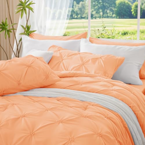 Image of BEDELITE King Comforter Set Apricot,Lightweight & Soft Comforter | Pintuck Boho Bedding, Warm & Cute Bed Set for All Season,With 2 Pillowcases