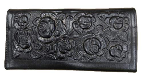 Sharpshooter Ladies Tooled Leather Western Blossoming Roses Trifold Wallet (BLACK)2