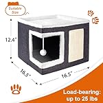 Cat Houses for Indoor Cats - Large Cat Bed Cave with Scratch Pad and Fluffy Ball, Foldable Cat Condo Hideaway with Reversible Cushion for Multi Small Pet, Dark Grey - Image 3