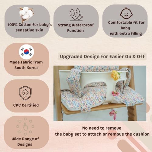 Image of Waterproof & Compatible Stokke Tripp Trapp Cushion Set - Easy to Clean- Made Fabric from Korea 100% Cotton Stokke Tripp Trapp High Chair Cushion Set (Natural Cotton)