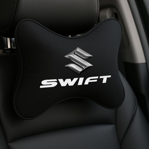 Image of Maruti Suzuki Swift Car Headrest Neck Pillow - Neck Support Cushion for Driving | Soft Polyester, Ergonomic, Pain Relief, Travel Use | 26 x 18 cm (Black)