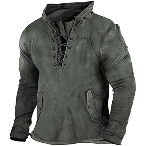 Men's Vintage Outdoor Tactical LaceUp Hoodie TShirt Autumn New Oldschool Long Sleeve Hooded Tops Color3 L Cover