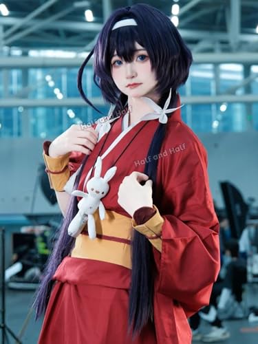 Image of Half and Half Kyouka Cosplay Wig Long Dark Purple Anime Ponytail Wig 34.6'' Deep Purple Twin Tails Wig with Bangs Detective Costume Wigs for Women Halloween Daily