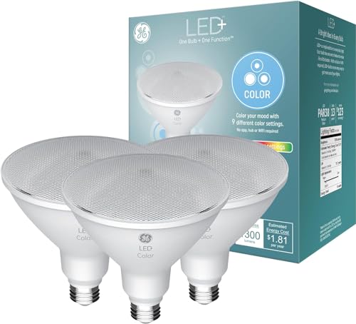 GE LED+ Color Changing PAR38 Outdoor LED Light Bulbs with Remote, 15 Watts, Outdoor Rated Floodlight (3 Pack) - image 1