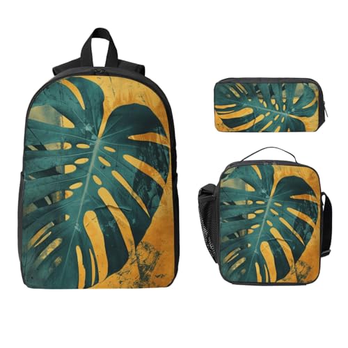 Monstera Backpacks 3 Pcs Cute Lightweight Daypack with Fun Graphic Cartoon Print for Travel Work