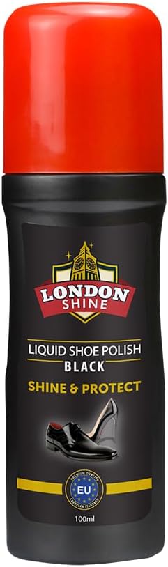 Liquid Shoe Polish Black Color - 100ml / 3.38 fl.oz, For Instant Shoe Shine, Premium Leather Shoe Care for Men & Women.