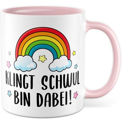 Tasse LGBTQ Geschenk Klingt schwul – bin dabei!, Kaffeetasse Pride Regenbogen Männer Beziehung Partner Humor, Geschenkidee Freund Paar Lustiger Spruch Kaffee-Becher