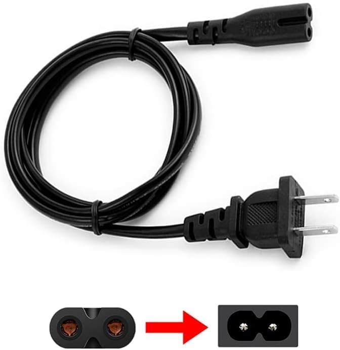 Image of 20ft Universal Replacement AC Power Cord 2 Prong Plug Figure 8 C7 Power Cable |125V| for PS4, PS5, Xbox, TV, Monitor